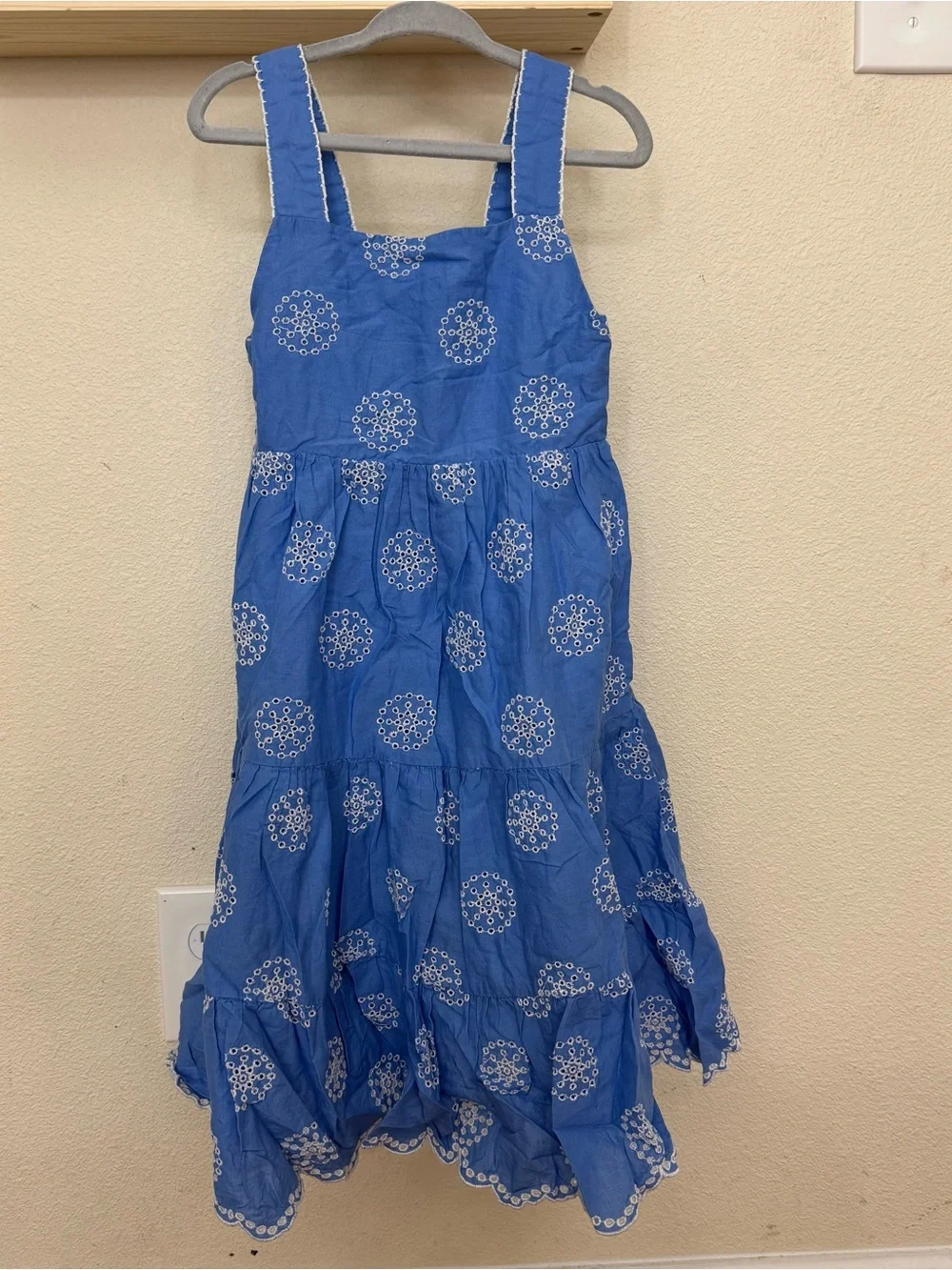 NWOT Mini Boden Blue Twirly Tiered Embroidered Sundress